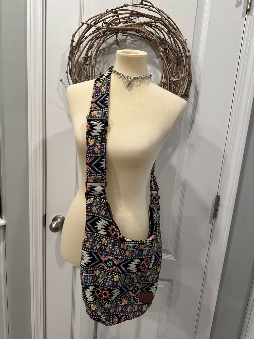 ColorPop Boho Aztec Print Crossbody Hobo Bag Woven Southwestern Slouchy Sling
